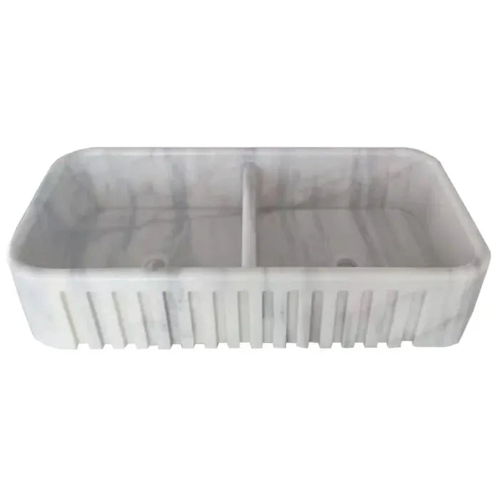 Carrara White Marble Farmhouse Apron Double Kitchen Sink 18x36 by GobekDesign