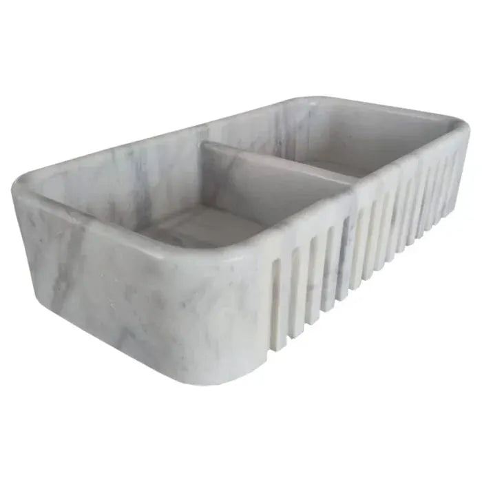 Carrara White Marble Farmhouse Apron Double Kitchen Sink 18x36 by GobekDesign