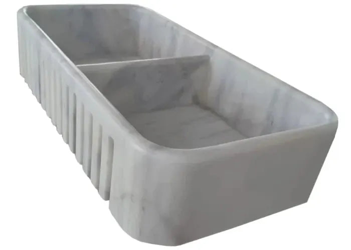 Carrara White Marble Farmhouse Apron Double Kitchen Sink 18x36 by GobekDesign