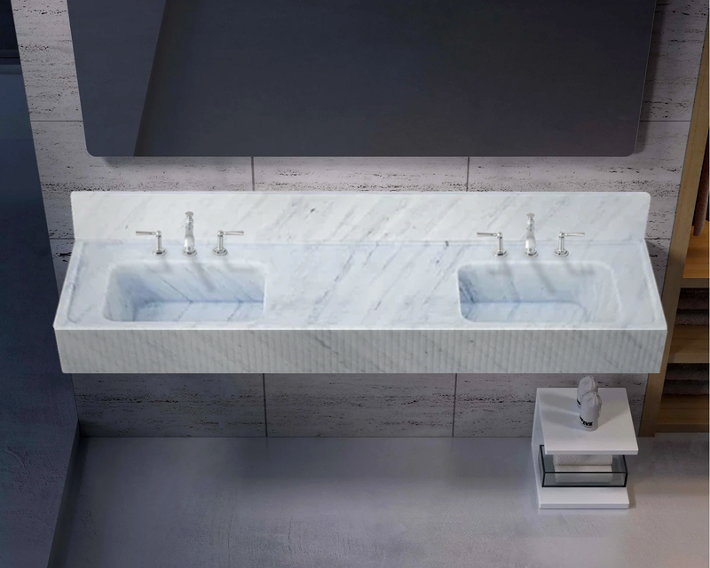 Carrara White Marble Bathroom Double Sink Fluted on Front (W)21" (L)72" (H)8" by GobekDesign
