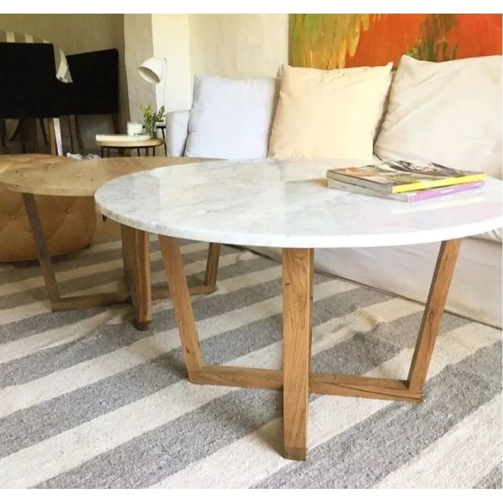 Carrara White Marble Coffee Table Round Shape with Polished Finish and Eased Edges by GobekDesign