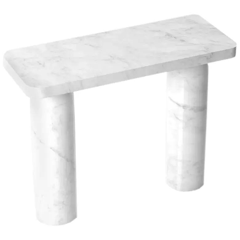 Carrara White Marble Console Table with Arched Round Legs - Polished 40 Inches by GobekDesign