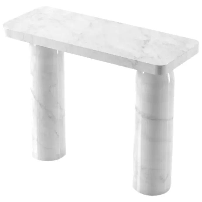 Carrara White Marble Console Table with Arched Round Legs - Polished 40 Inches by GobekDesign
