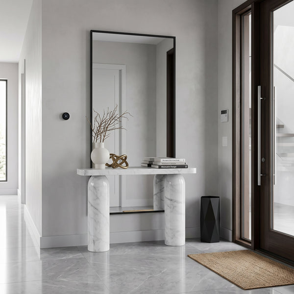 Carrara White Marble Console Table with Arched Round Legs - Polished 40 Inches