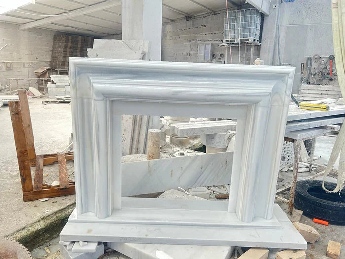 Carrara White Marble Hand-carved Fireplace Polished (W)14" (L)67" (H)69" by GobekDesign