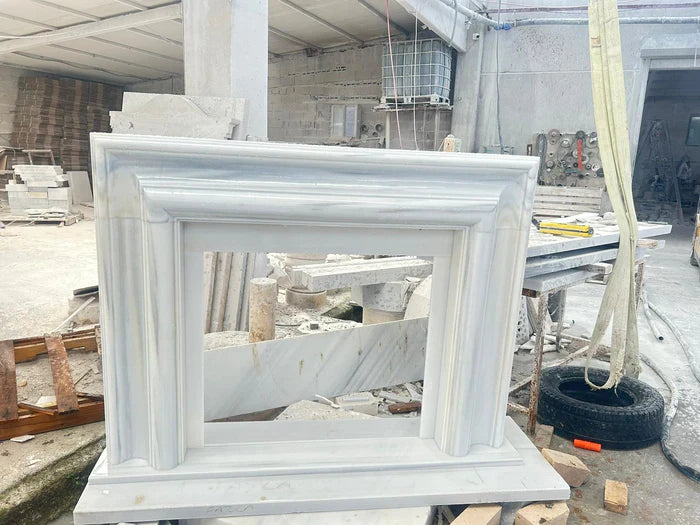 Carrara White Marble Hand-carved Fireplace Polished (W)14" (L)67" (H)69" by GobekDesign