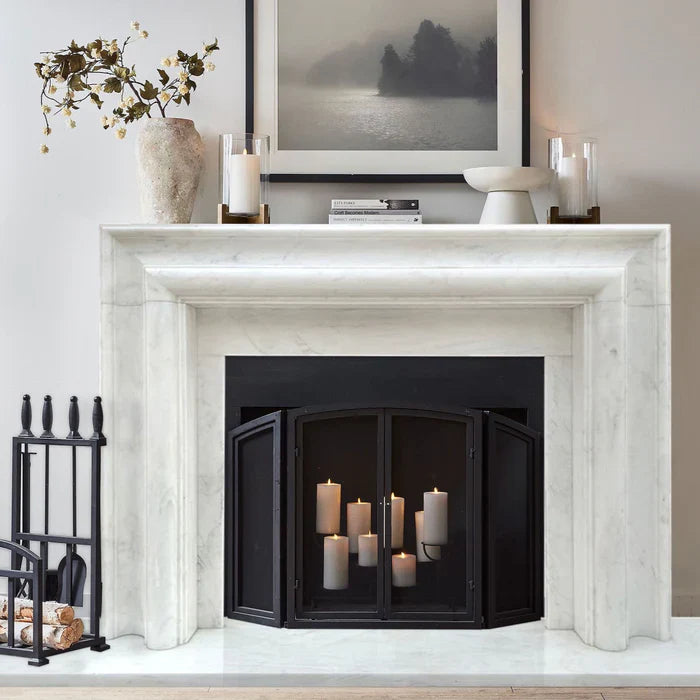 Carrara White Marble Hand-carved Fireplace Polished (W)14" (L)67" (H)69" by GobekDesign