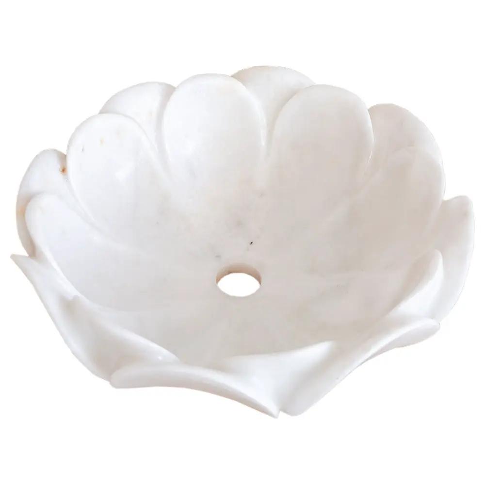 Carrara White Marble Flower Shaped Polished Vessel Sink - 17in by GobekDesign