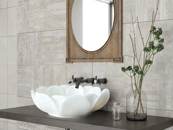 Carrara White Marble Flower Shaped Polished Vessel Sink - 17in