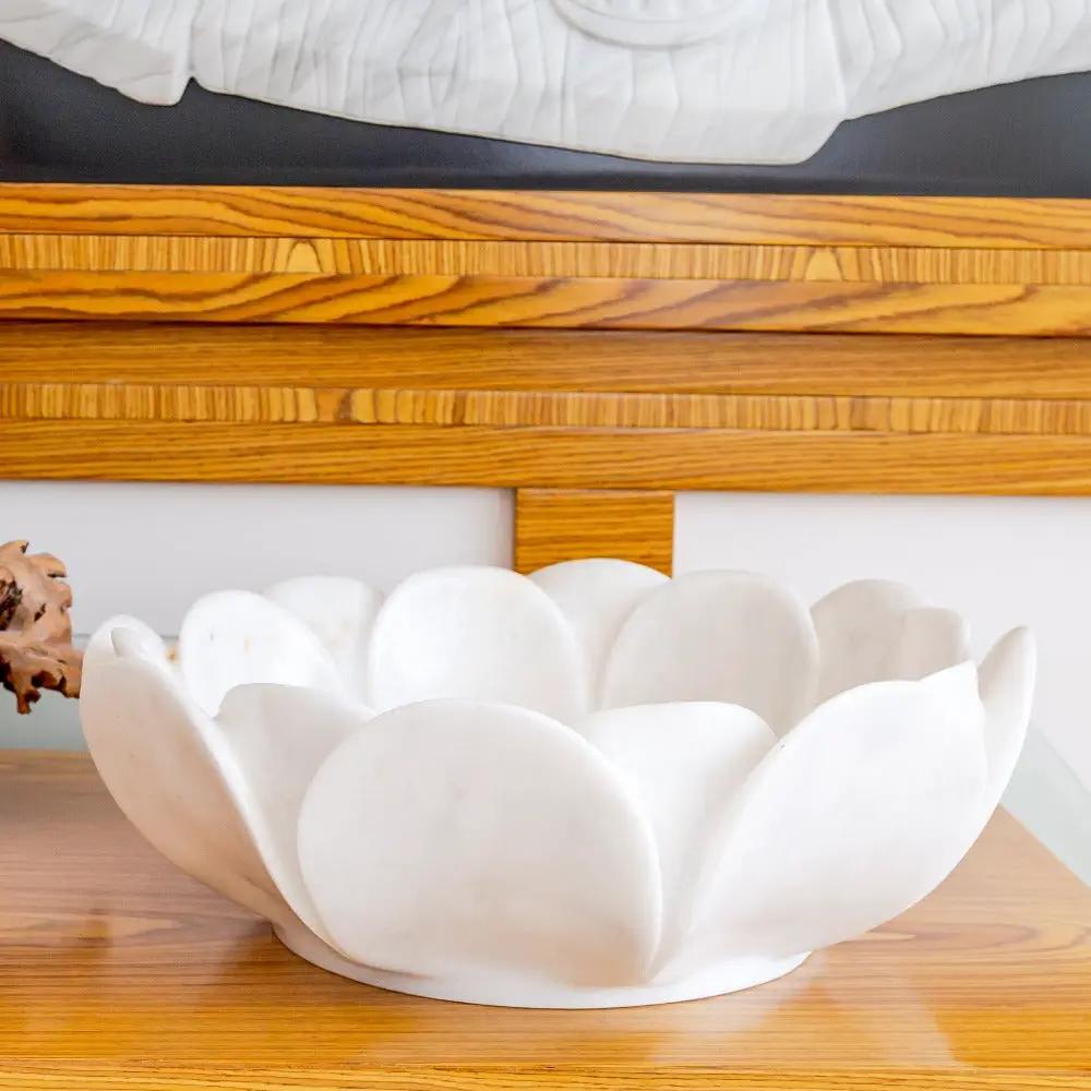 Carrara White Marble Flower Shaped Polished Vessel Sink - 17in by GobekDesign