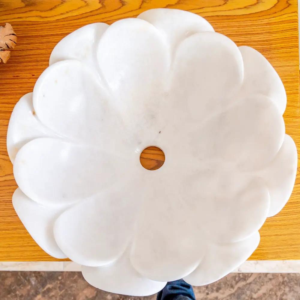 Carrara White Marble Flower Shaped Polished Vessel Sink - 17in by GobekDesign