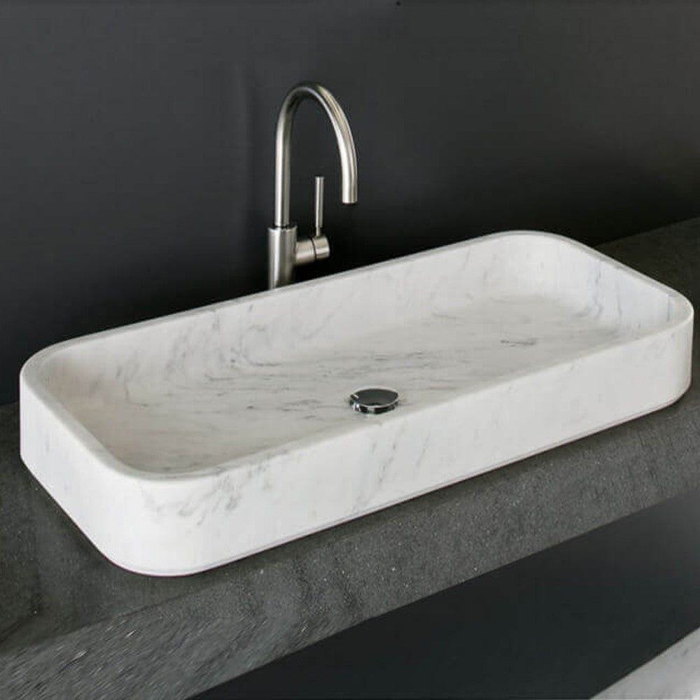 Carrara White Marble Rectangular Above-Counter Sink Polished by GobekDesign