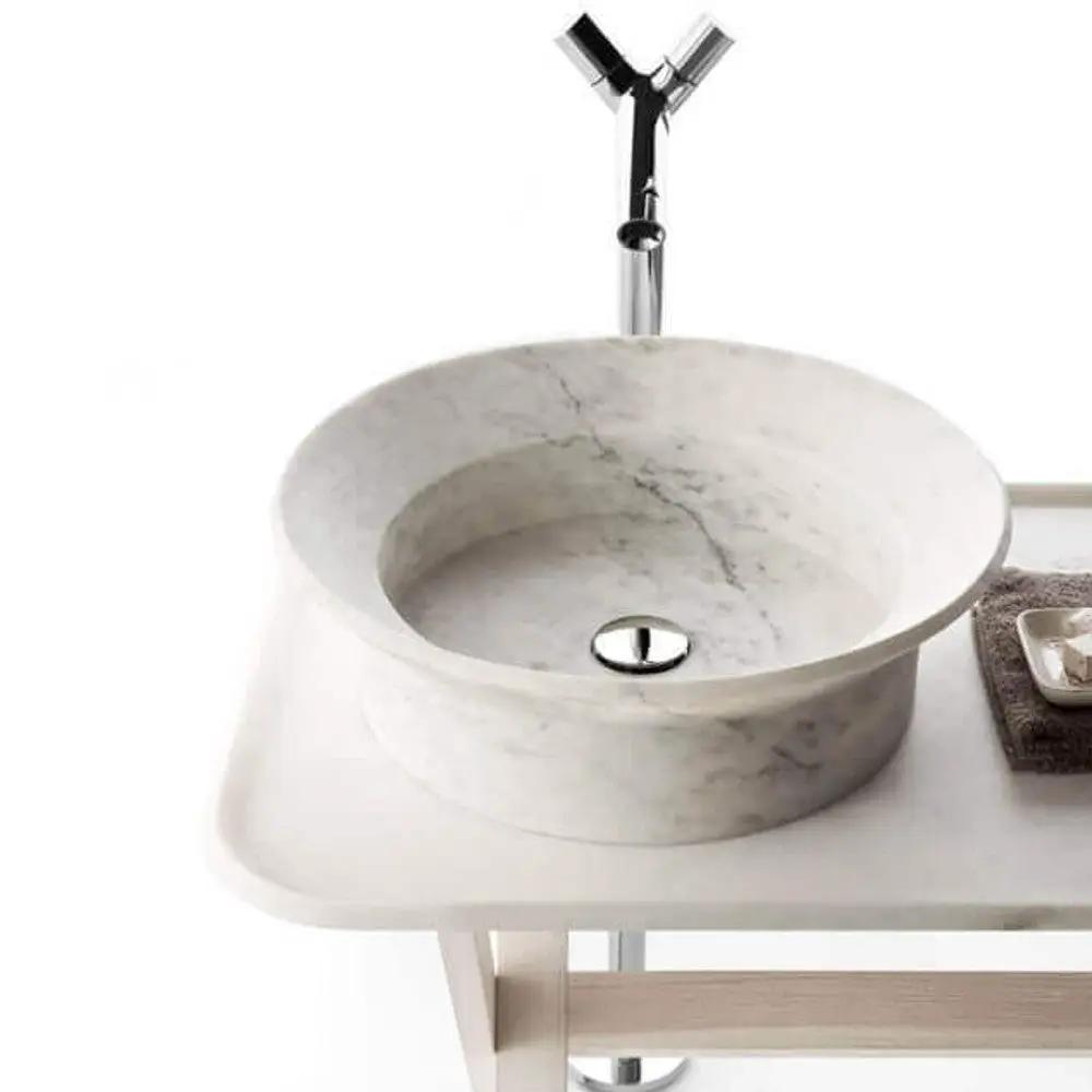 White Black Veined Natural Marble Vessel Sink - Polished 20 Inch by GobekDesign