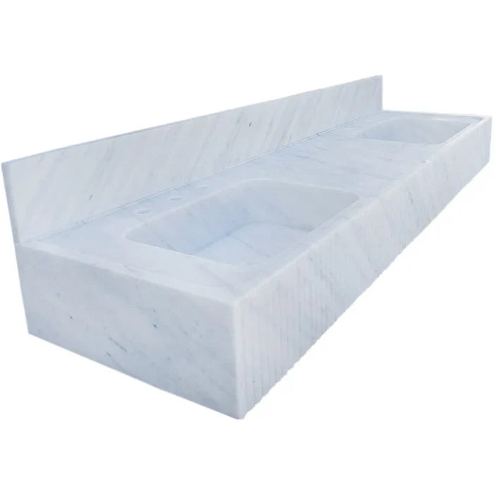 Carrara White Marble Bathroom Double Sink Fluted on Front (W)21" (L)72" (H)8" by GobekDesign