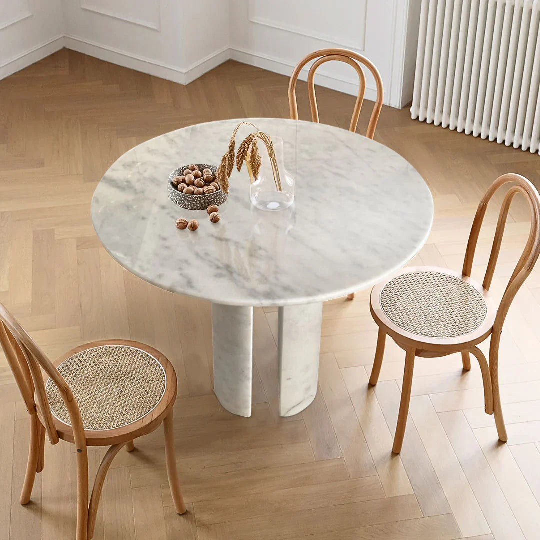 Carrara White Marble Round Dining Table with Round Marble Legs (D)48" (H)36" by GobekDesign