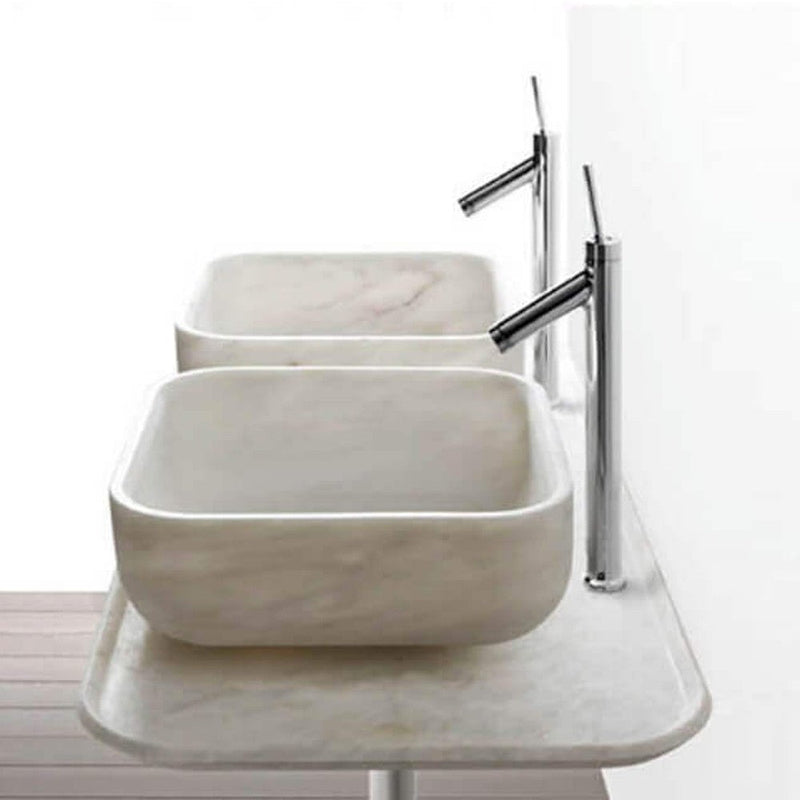 Carrara White Marble Square Above-counter Sink Polished (W)17" (L)17" (H)6" by GobekDesign