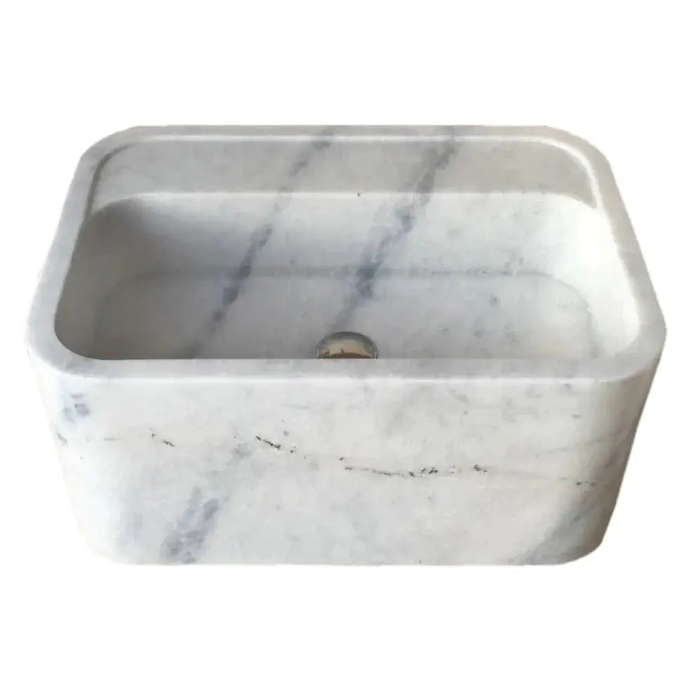 Genuine Carrara White Marble Rectangular Wall-Mount Bathroom Sink 16 x 24 x 12 by GobekDesign