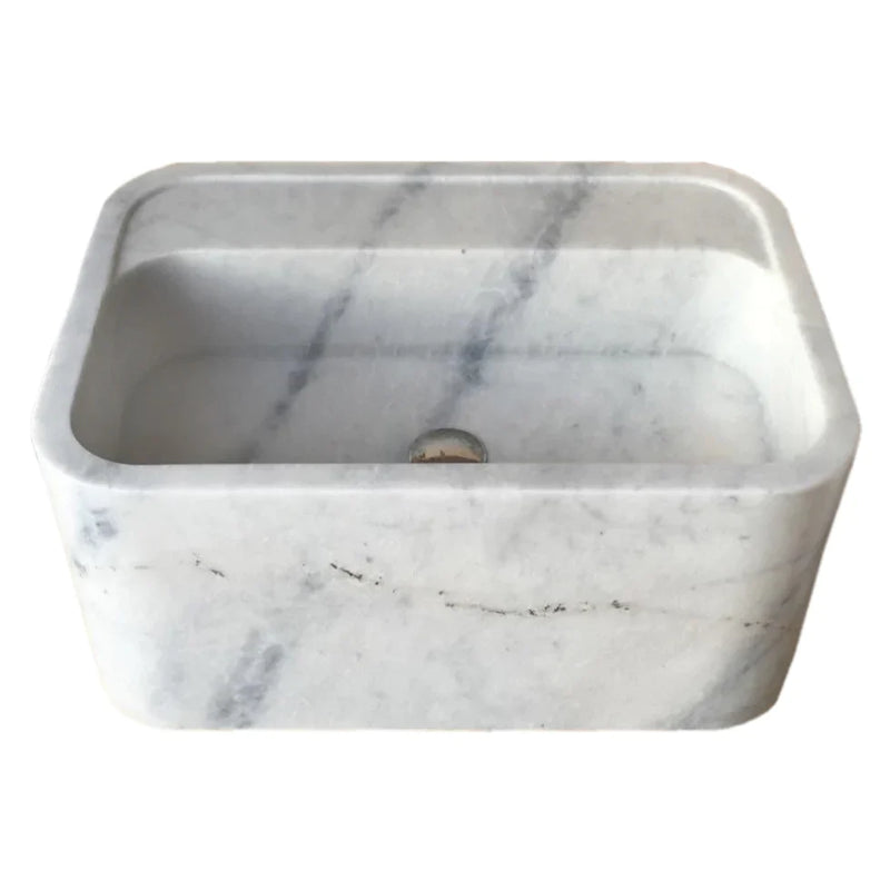 Carrara White Marble Rectangular Wall-mount Bathroom Sink (W)16" (L)24" (H)12" by GobekDesign