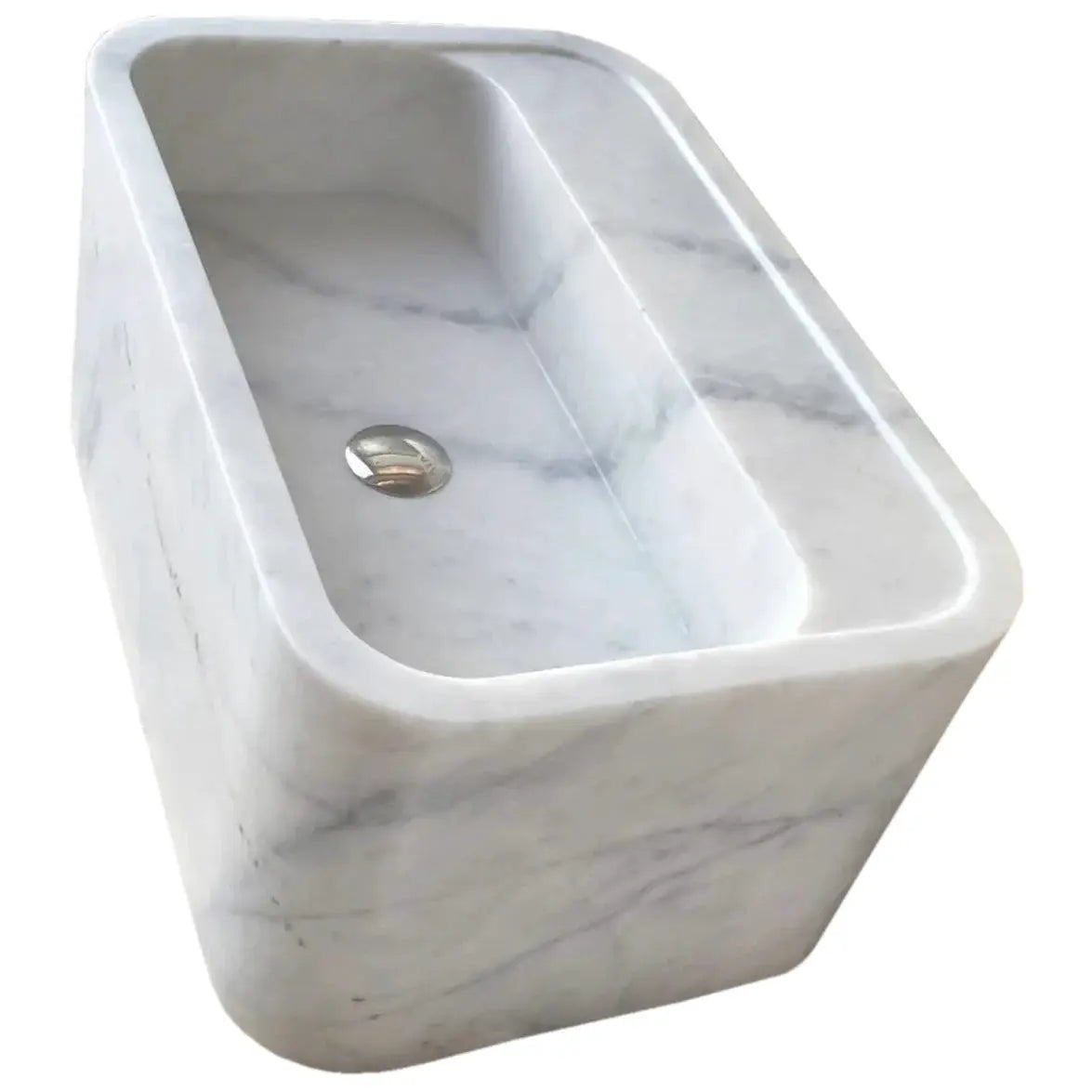 Genuine Carrara White Marble Rectangular Wall-Mount Bathroom Sink 16 x 24 x 12 by GobekDesign