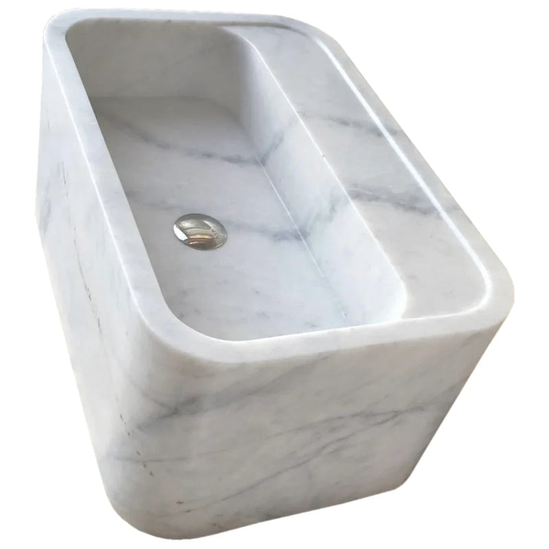 Carrara White Marble Rectangular Wall-mount Bathroom Sink (W)16" (L)24" (H)12" by GobekDesign