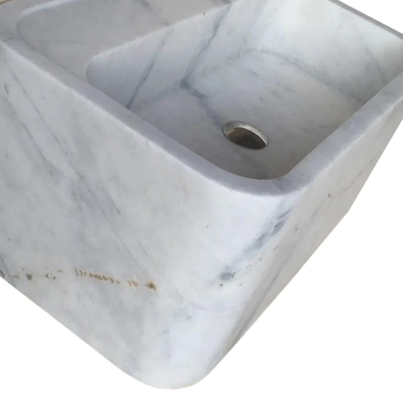 Carrara White Marble Rectangular Wall-mount Bathroom Sink (W)16" (L)24" (H)12" by GobekDesign