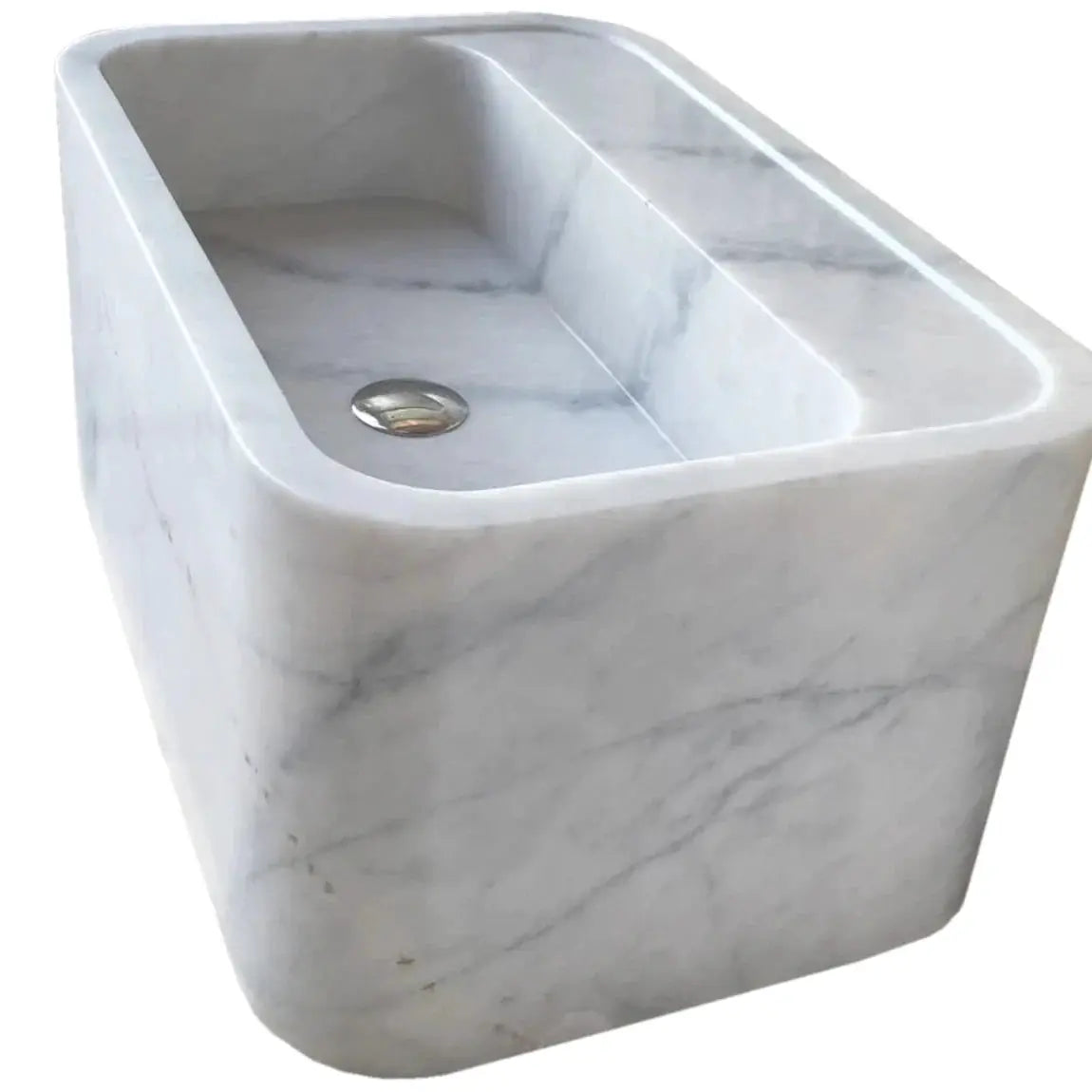Genuine Carrara White Marble Rectangular Wall-Mount Bathroom Sink 16 x 24 x 12 by GobekDesign