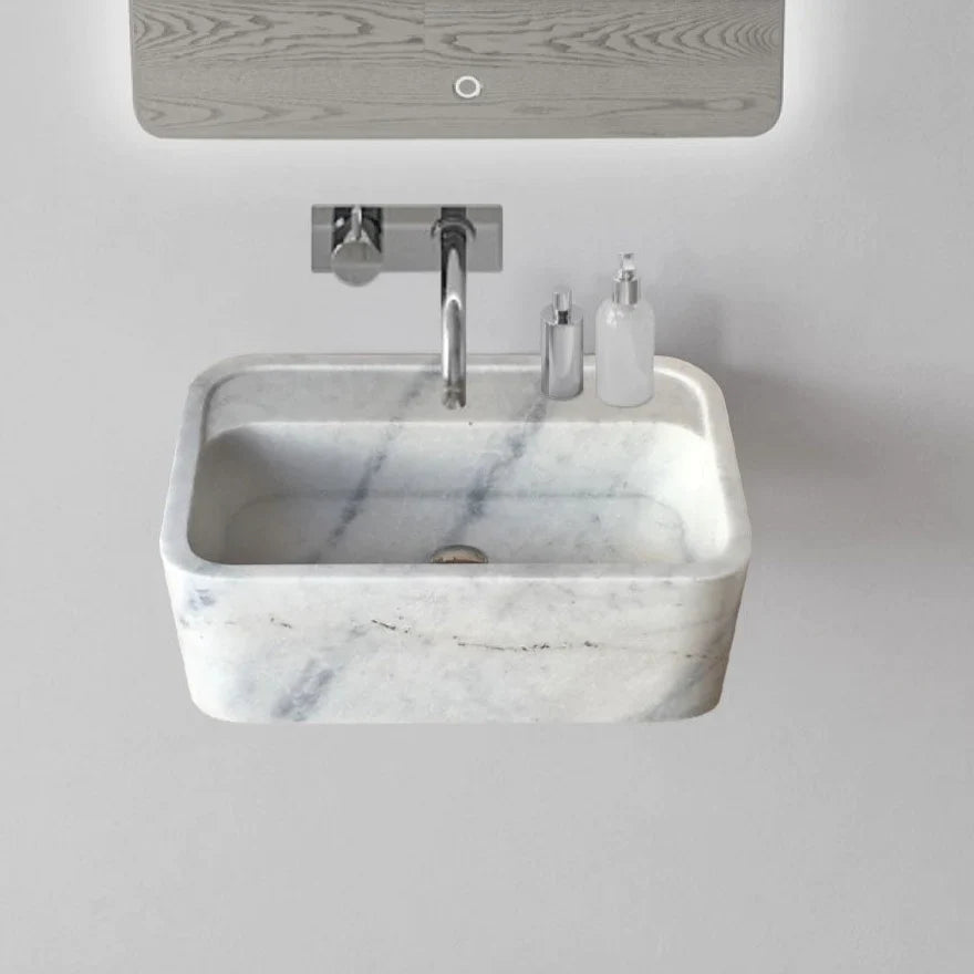 Carrara White Marble Rectangular Wall-mount Bathroom Sink (W)16" (L)24" (H)12" by GobekDesign