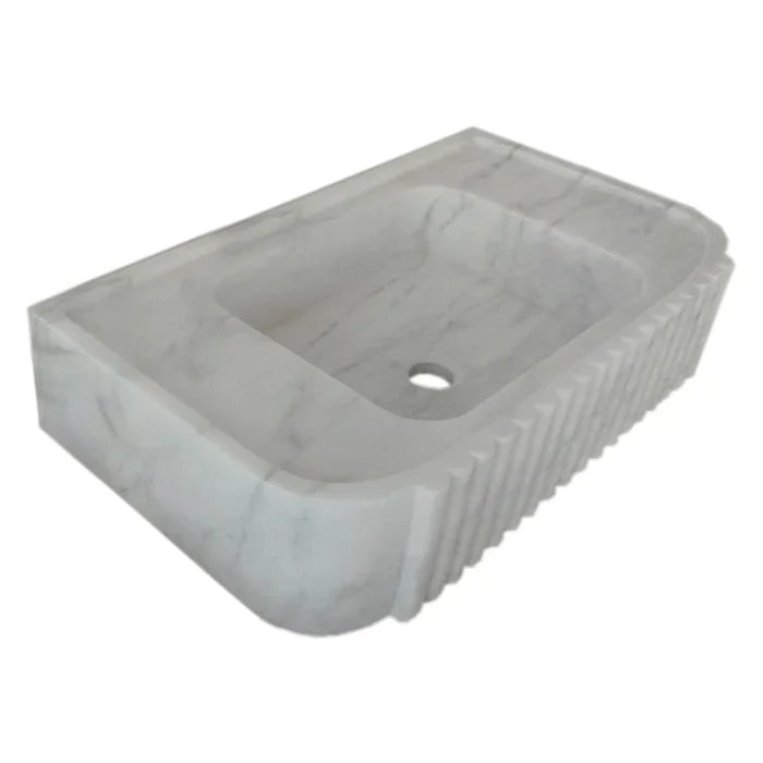 Carrara White Marble Wall-mount Bathroom Vanity Sink Fluted (W)16" (L)28" (H)6" by GobekDesign