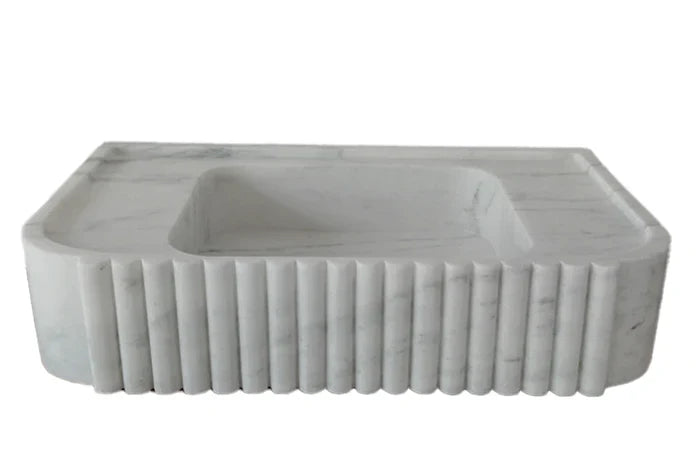 Carrara White Marble Wall-mount Bathroom Vanity Sink Fluted (W)16" (L)28" (H)6" by GobekDesign