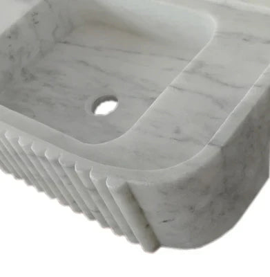 Carrara White Marble Wall-mount Bathroom Vanity Sink Fluted (W)16" (L)28" (H)6" by GobekDesign