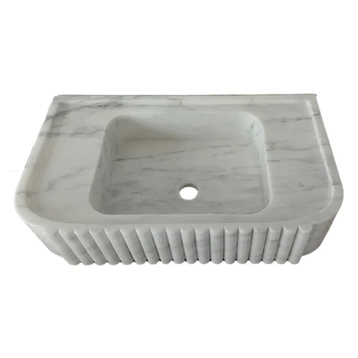 Carrara White Marble Wall-mount Bathroom Vanity Sink Fluted (W)16" (L)28" (H)6" by GobekDesign