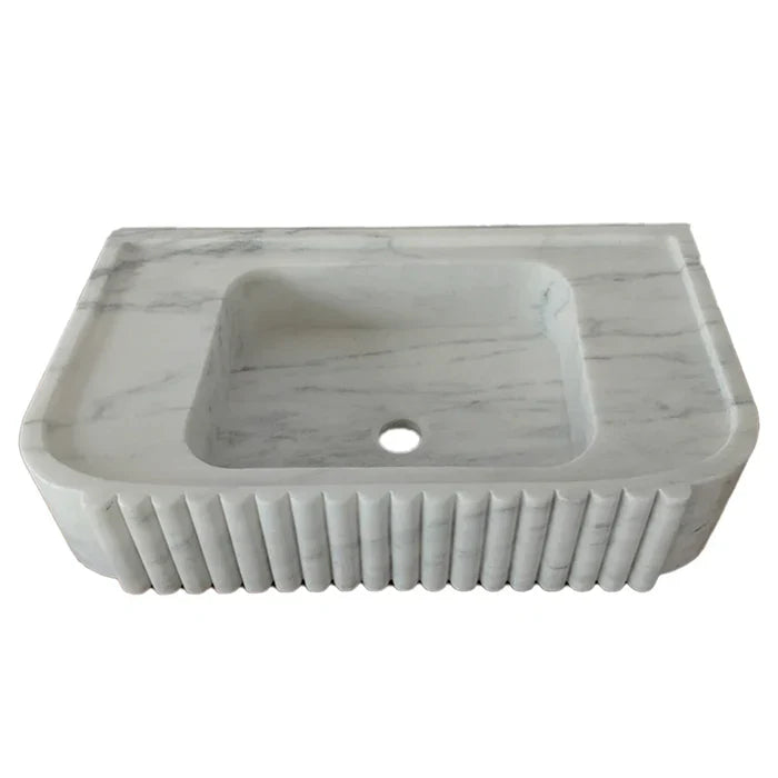 Carrara White Marble Wall-mount Bathroom Vanity Sink Fluted (W)16" (L)28" (H)6" by GobekDesign