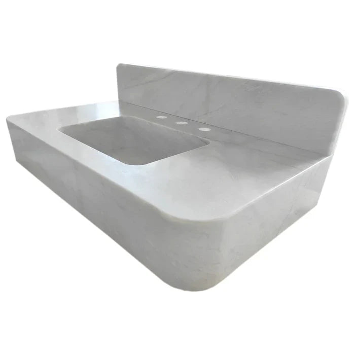 Carrara White Marble Wall-mount Bathroom Sink with Backsplash (W)18" (L)36" (H)6" by GobekDesign