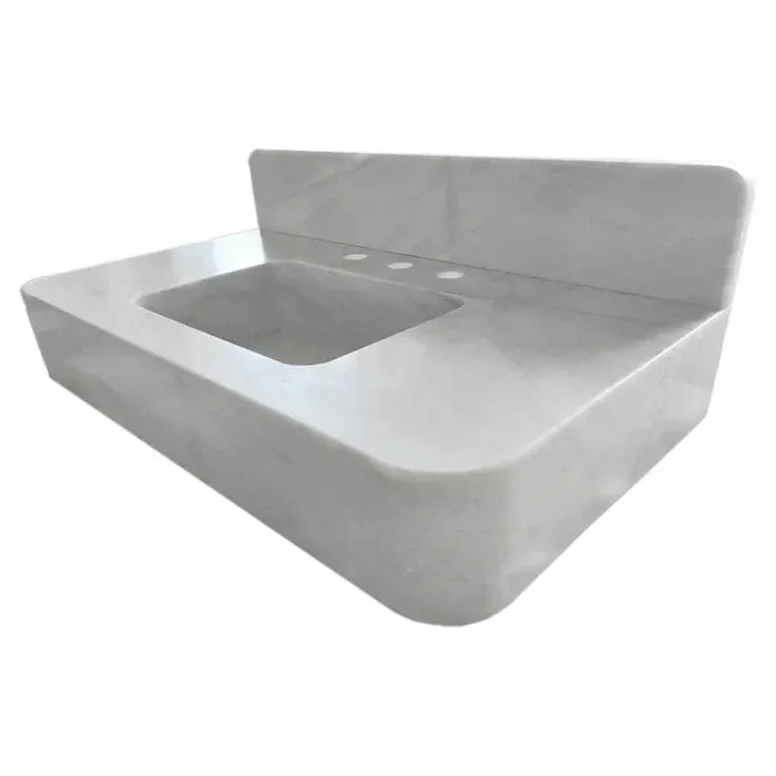 Carrara White Marble Wall-mount Bathroom Sink with Backsplash 18x36 by GobekDesign