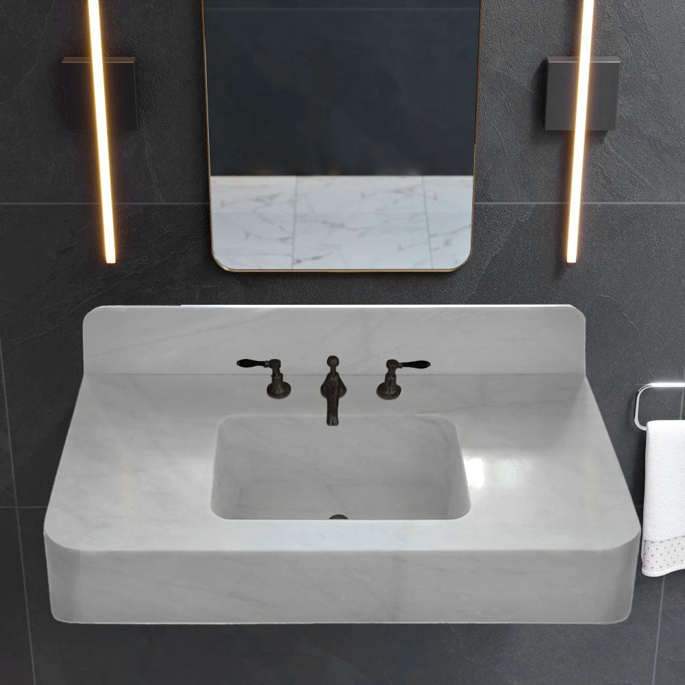 Carrara White Marble Wall-mount Bathroom Sink with Backsplash (W)18" (L)36" (H)6" by GobekDesign