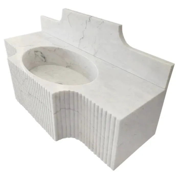 Carrara White Marble Polished Wall Mount Bathroom Sink 48 Inch with 10 Inch Backsplash by GobekDesign