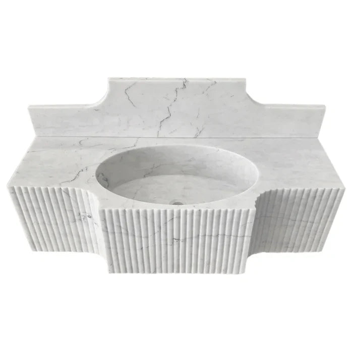 Carrara White Marble Wall-mount Bathroom Sink with 10" Backsplash (W)18" (L)48" (H)10" by GobekDesign