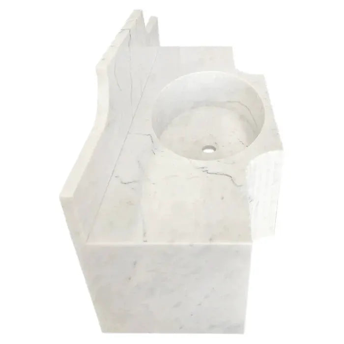 Carrara White Marble Polished Wall Mount Bathroom Sink 48 Inch with 10 Inch Backsplash by GobekDesign
