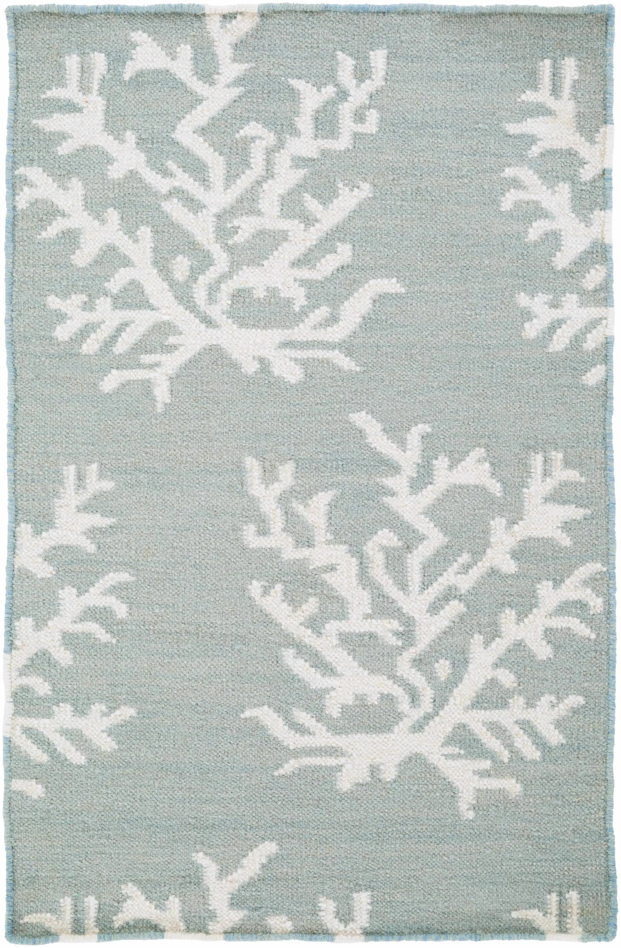 Carversville Ice Blue Botanical Wool Rug - Clearance by Boutique Rugs