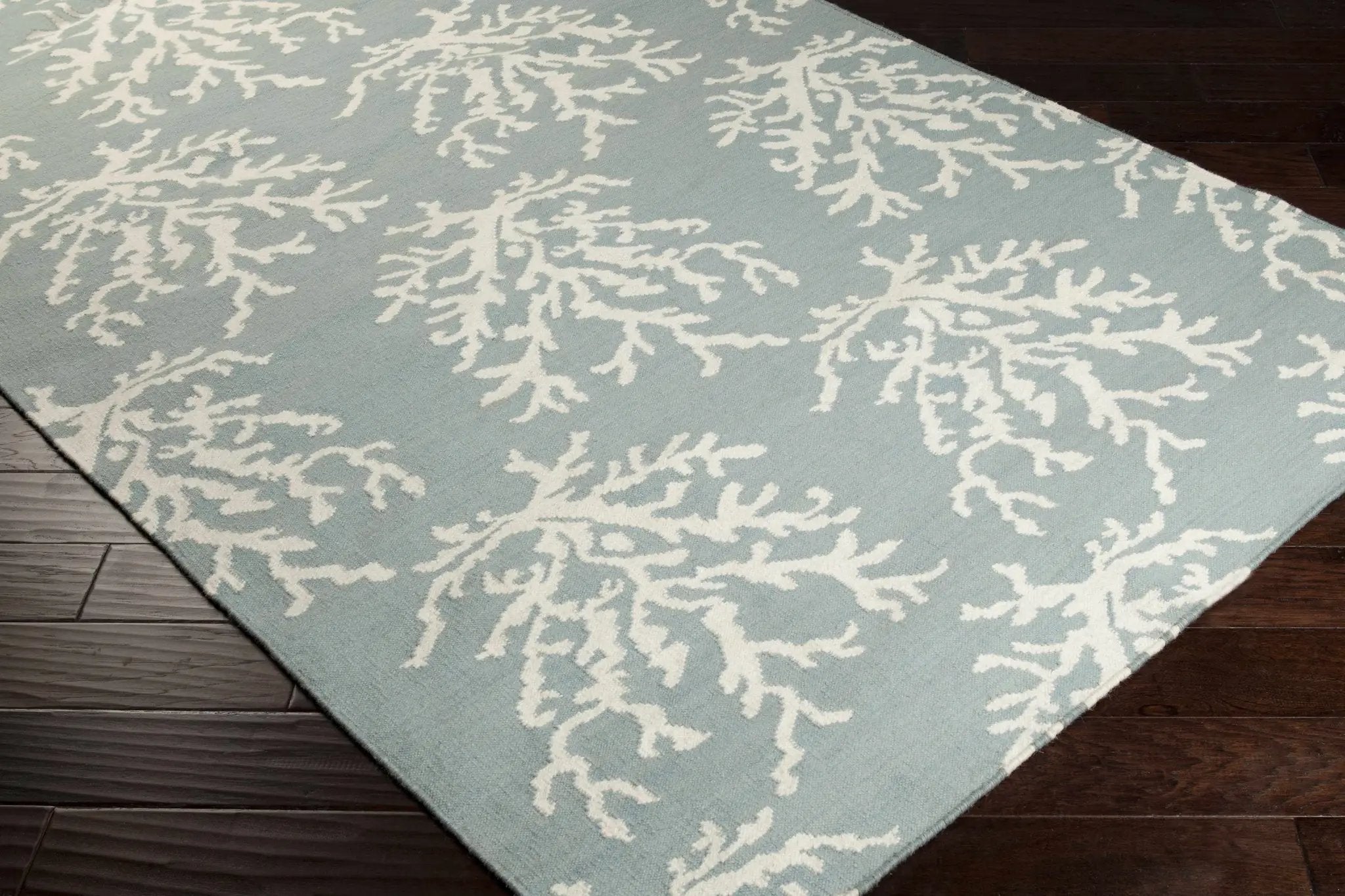 Carversville Ice Blue Botanical Wool Rug - Clearance by Boutique Rugs