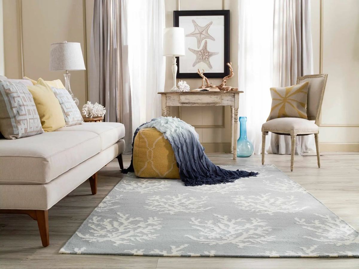 Carversville Ice Blue Botanical Wool Rug - Clearance, installed in a room