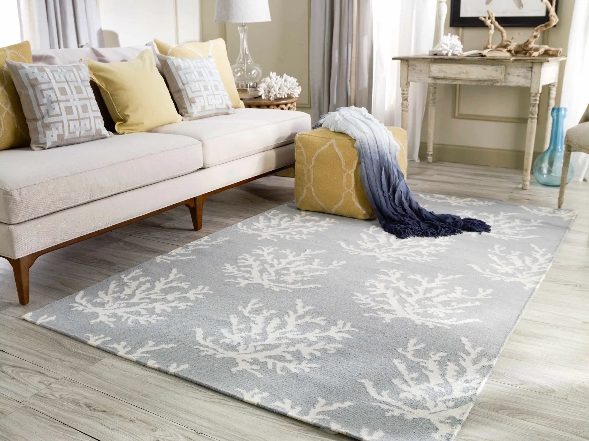 Carversville Ice Blue Botanical Wool Rug - Clearance by Boutique Rugs