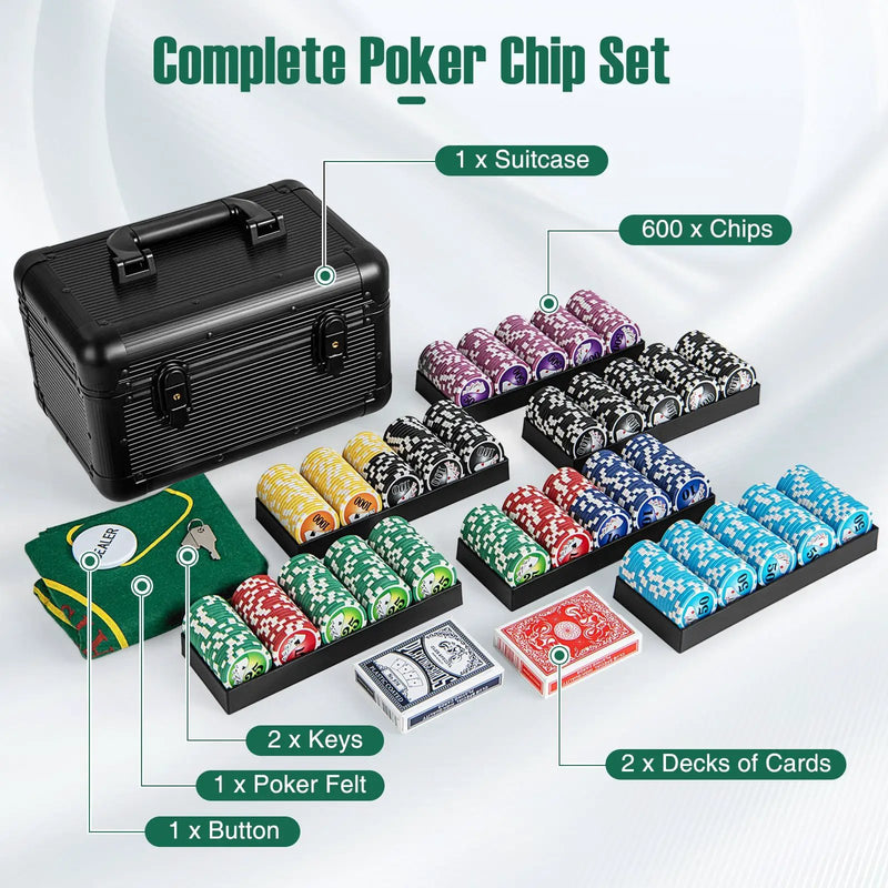 Casino Poker Chips with 600 Pieces Chips Texas Holdem Poker Chip Set-Black by DirectDeals