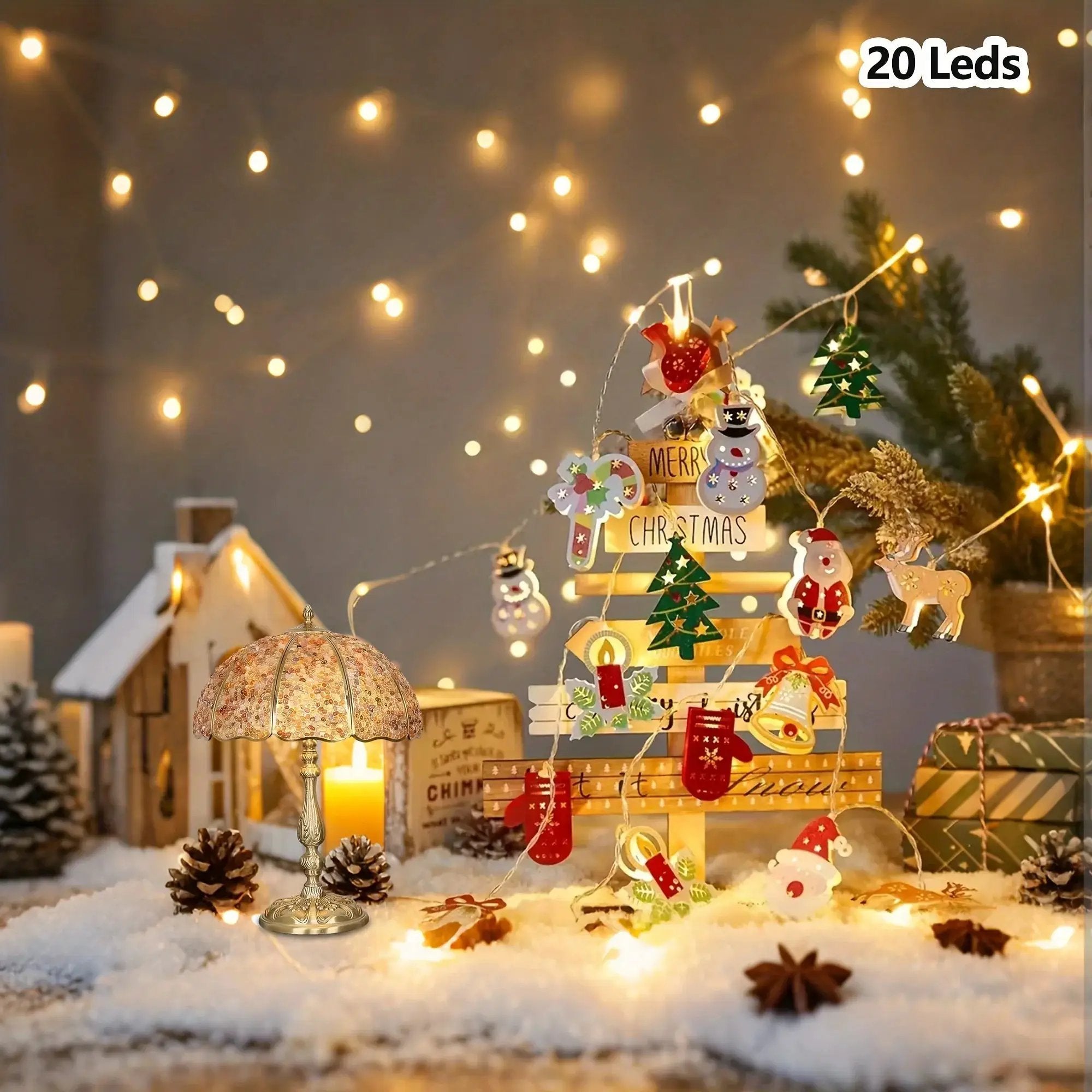 Cast Iron Christmas Garland 20 LED Warm White Lights by House Of Avana