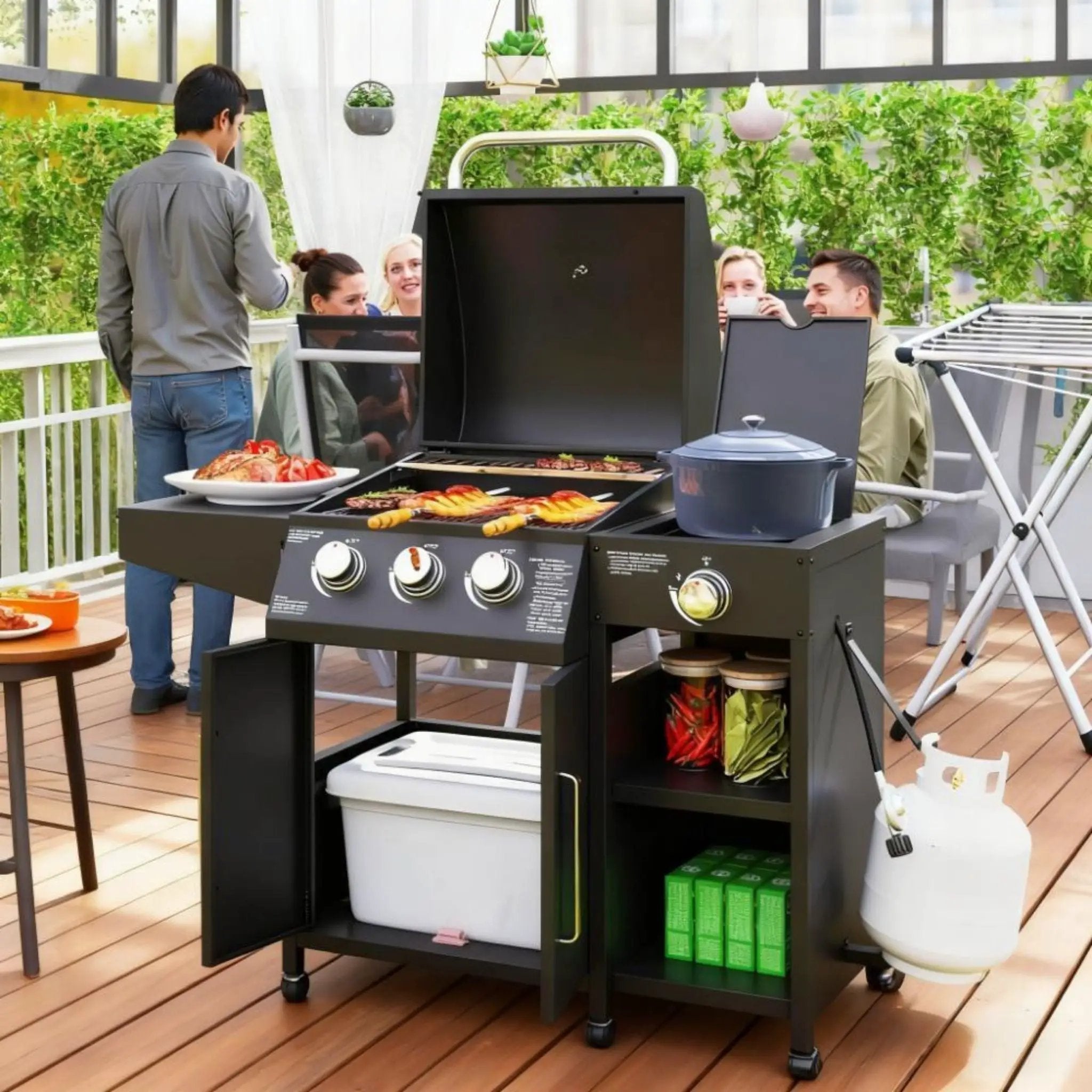 Castelle Flame 15K BTU Barbecue Propane Liquid Propane Grill With Side Burner (SAK53481) by SAKSBY WHOLESALE