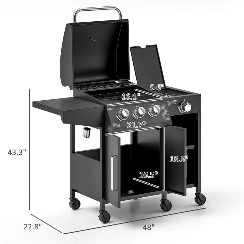 Castelle Flame 15K BTU Barbecue Propane Liquid Propane Grill With Side Burner (SAK53481) by SAKSBY WHOLESALE