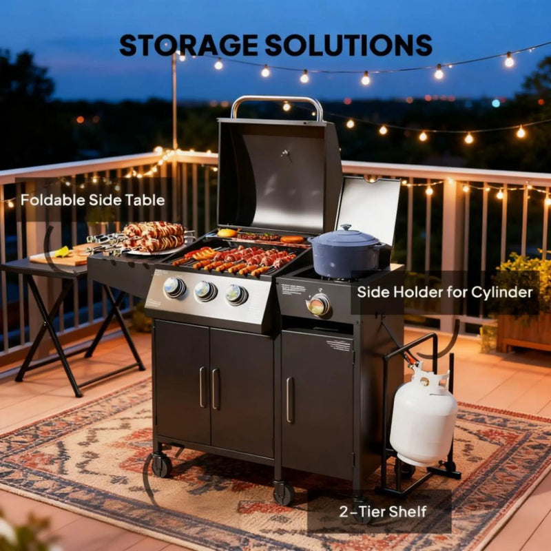 Castelle Flame 15K BTU Barbecue Propane Liquid Propane Grill With Side Burner (SAK53481) by SAKSBY WHOLESALE