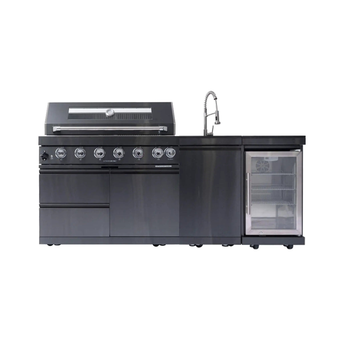Castelle Flame Avalon 43-Inch 6-Burner 85K BTU Outdoor BBQ Kitchen Grill Island With Wine Fridge, Rotisserie Kit, And Sink (SAK23864) by SAKSBY WHOLESALE
