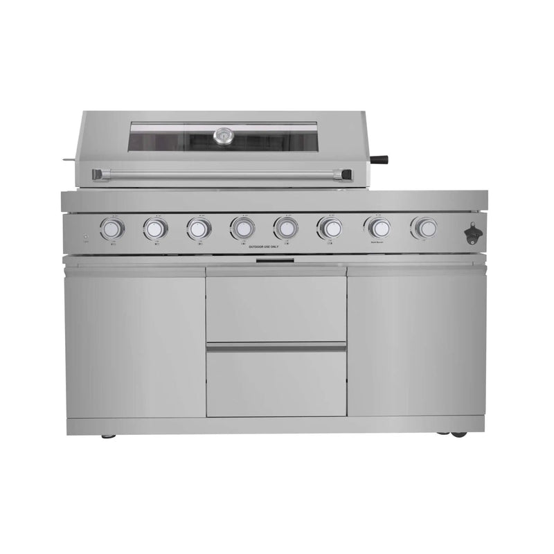 Castelle Flame Capri 96-Inch 6-Burner 85000 BTU Outdoor Kitchen Liquid Propane Grill Island With Fridge (SAK42895) by SAKSBY WHOLESALE