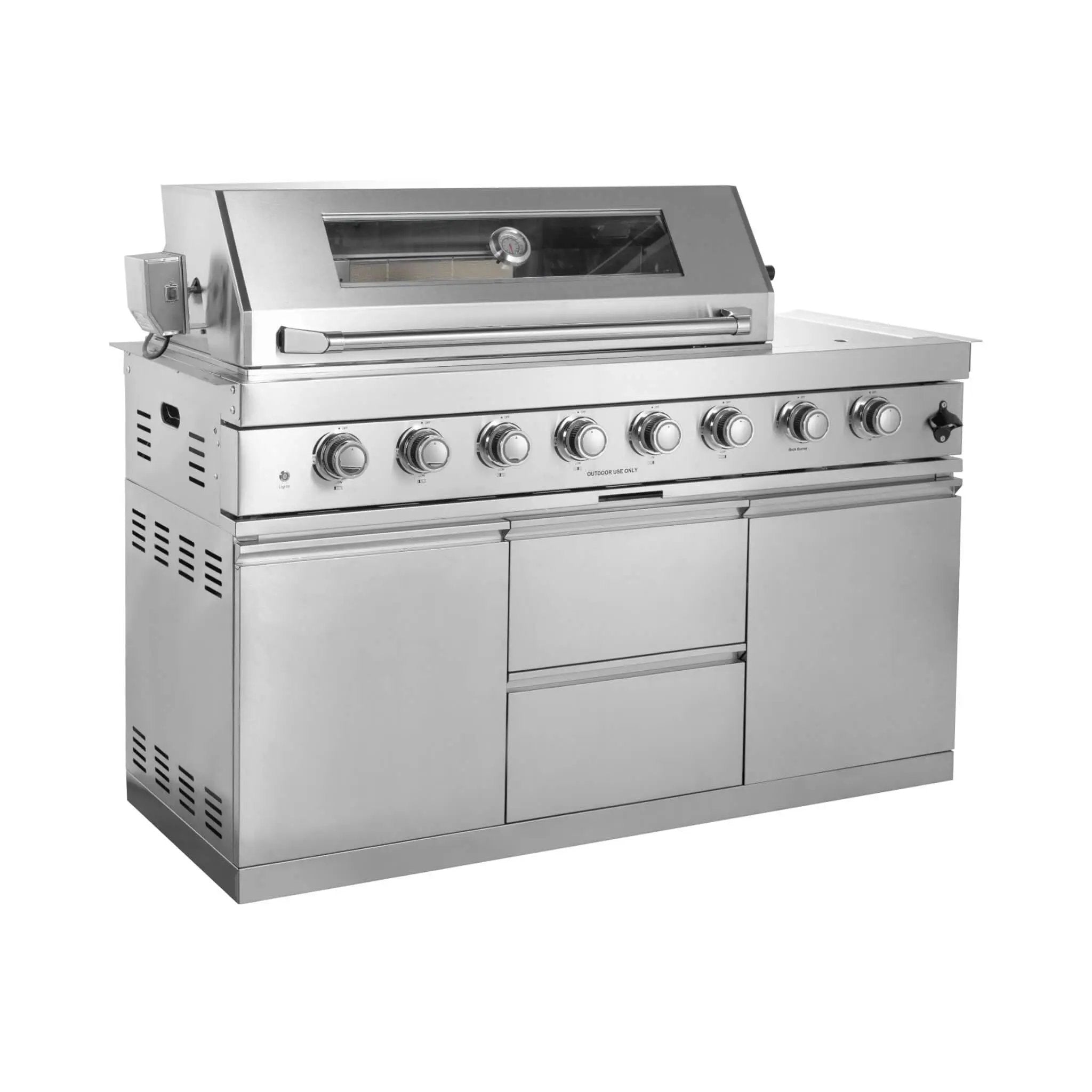 Castelle Flame Capri 96-Inch 6-Burner 85000 BTU Outdoor Kitchen Liquid Propane Grill Island With Fridge (SAK42895) by SAKSBY WHOLESALE